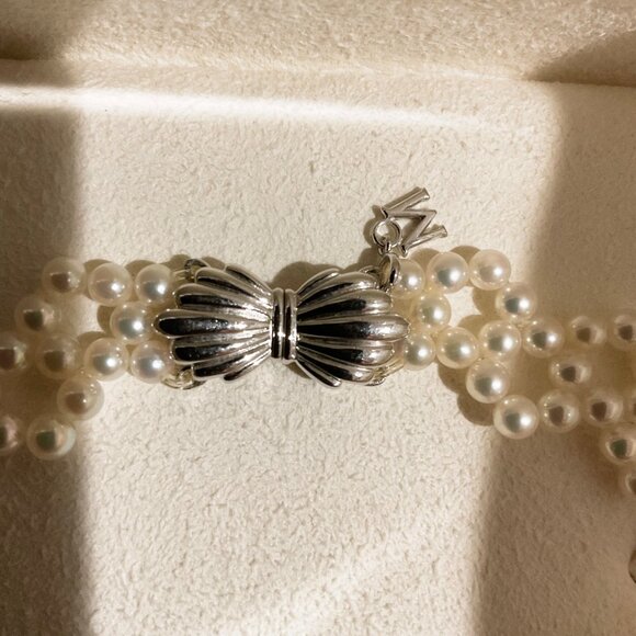 Mikimoto 4-7.5mm K18 Expert technique lace collar akoya pearls necklace w/case - Picture 3 of 14